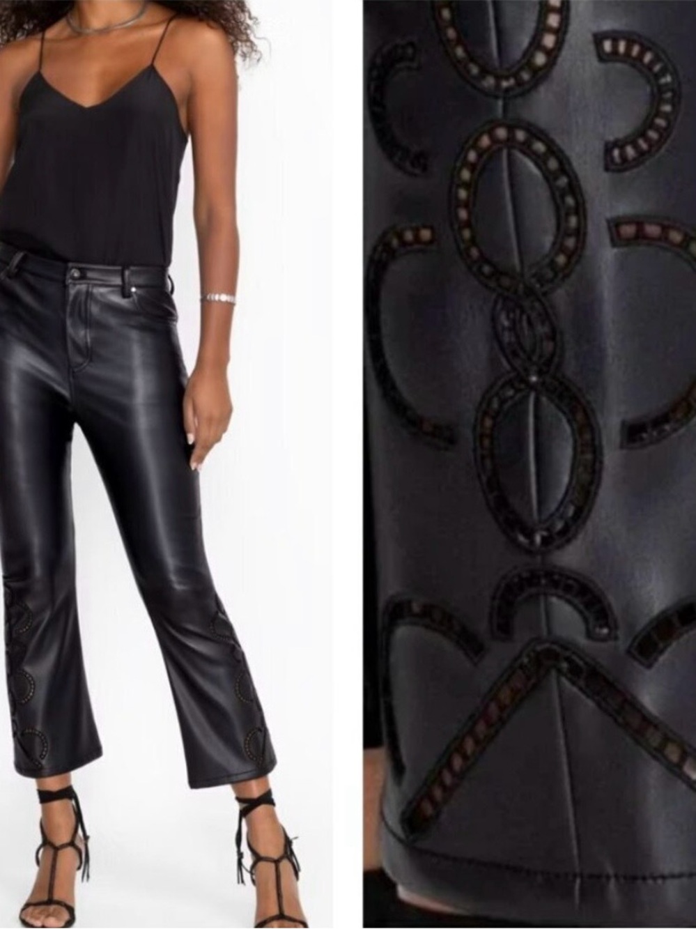 NWT$298 JOHNNY WAS
Cropped Baby Boot Vegan Leather Pant Cutout Detail Sz.29